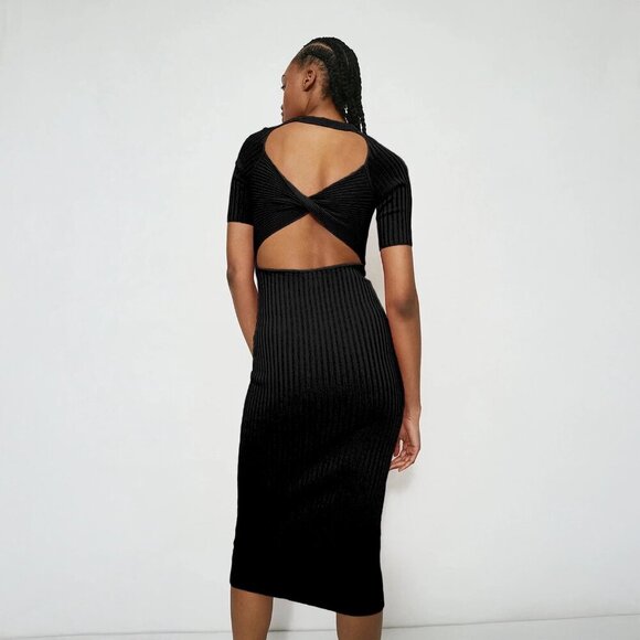 House of Harlow 1960 Ribbed Twist Back Midi Dress in Black - sz XL - Picture 2 of 10